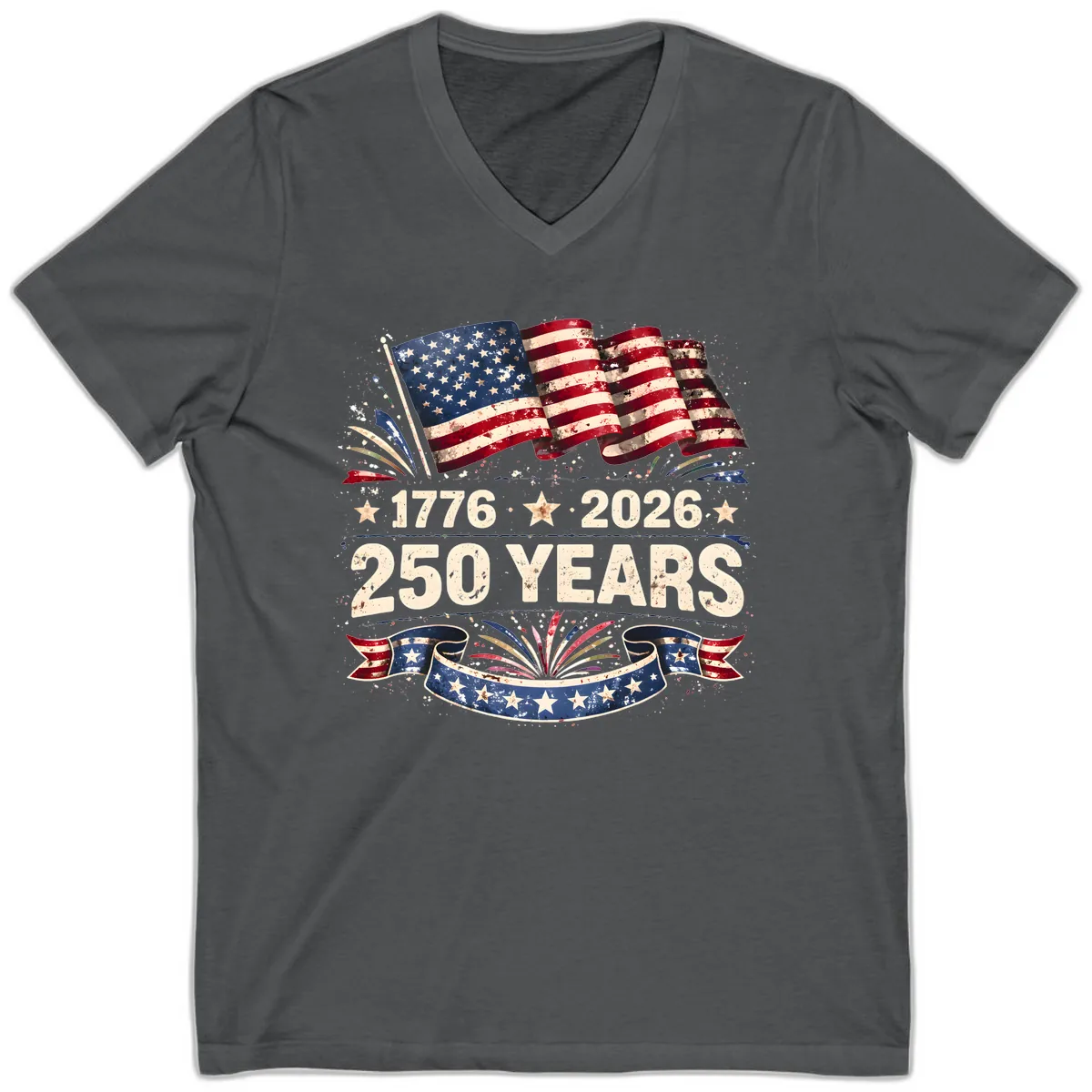 America's 250th Anniversary Semiquincentennial Celebration V-Neck in Asphalt