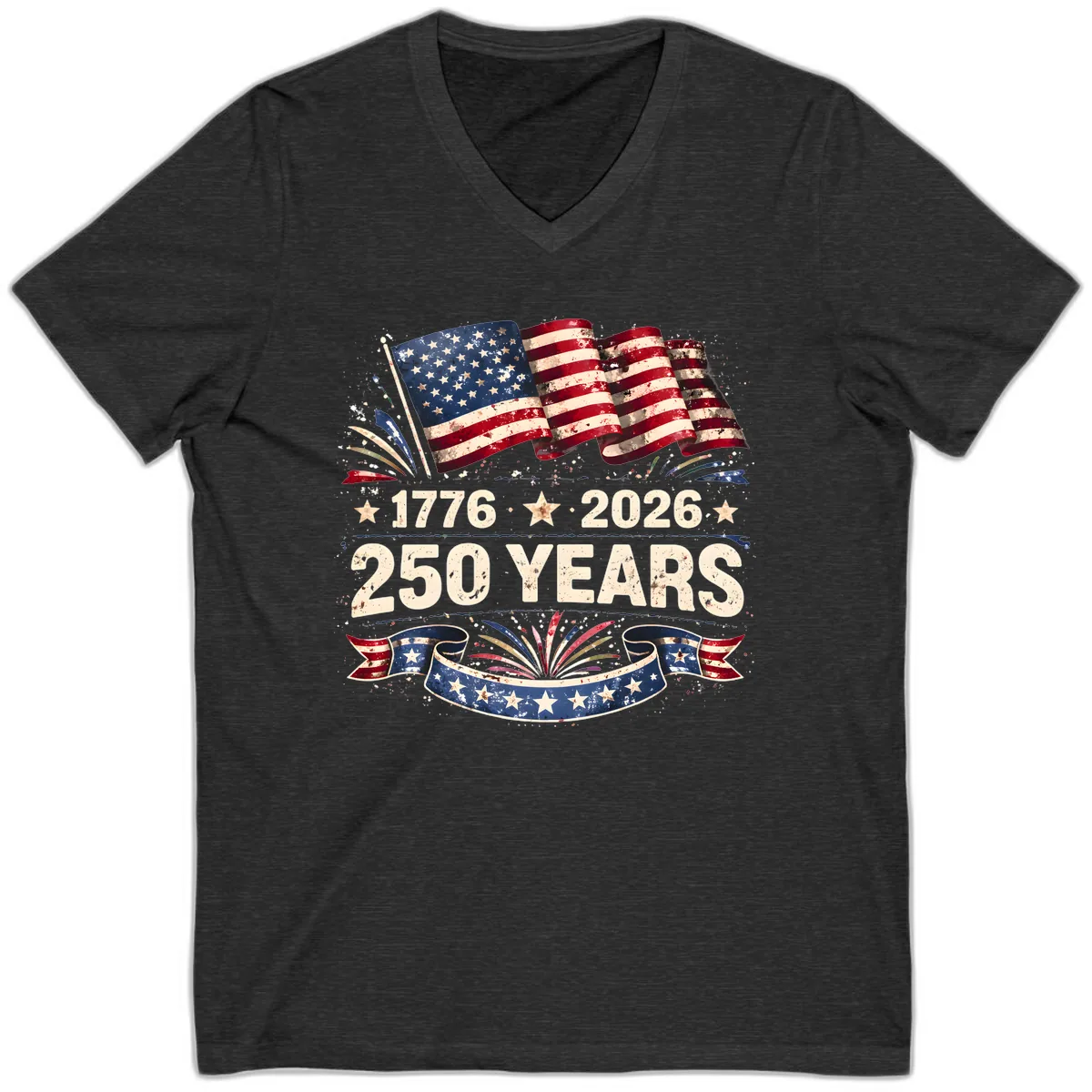America's 250th Anniversary Semiquincentennial Celebration V-Neck in Dark Grey Heather