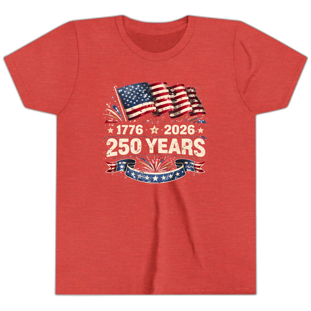 America's 250th Anniversary Semiquincentennial Celebration Youth T-Shirt in Heather Red