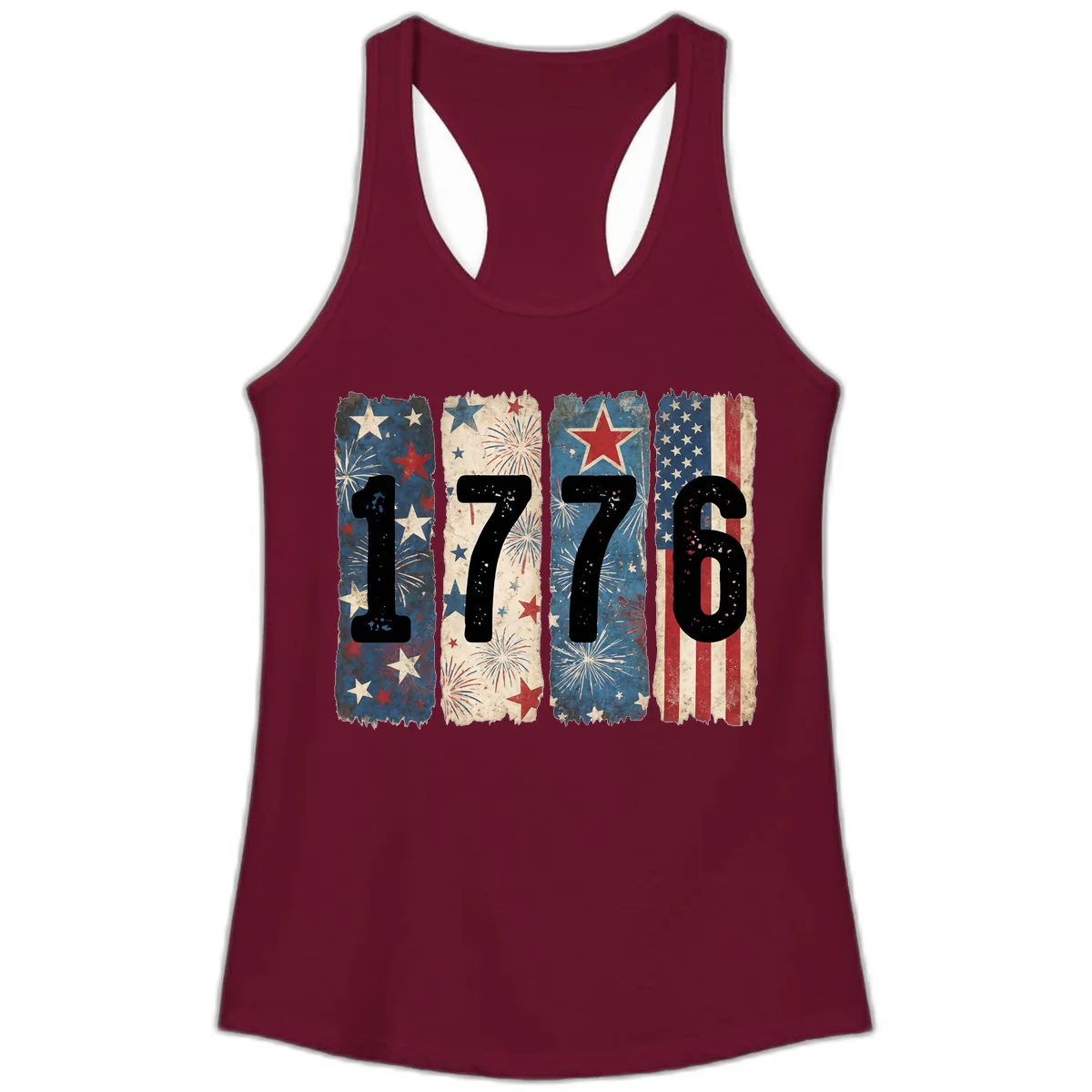 America 250th Anniversary 1776 Heritage Design Ladies Tank in Solid Cardinal Red