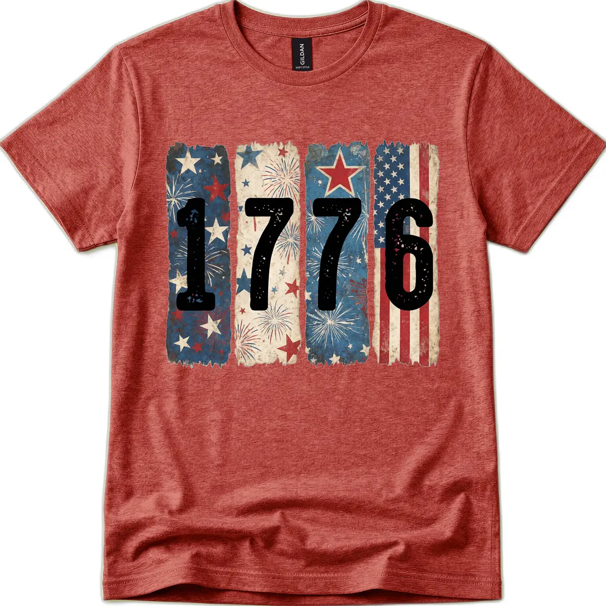 America 250th Anniversary 1776 Heritage Design T-Shirt in Heather Cardinal