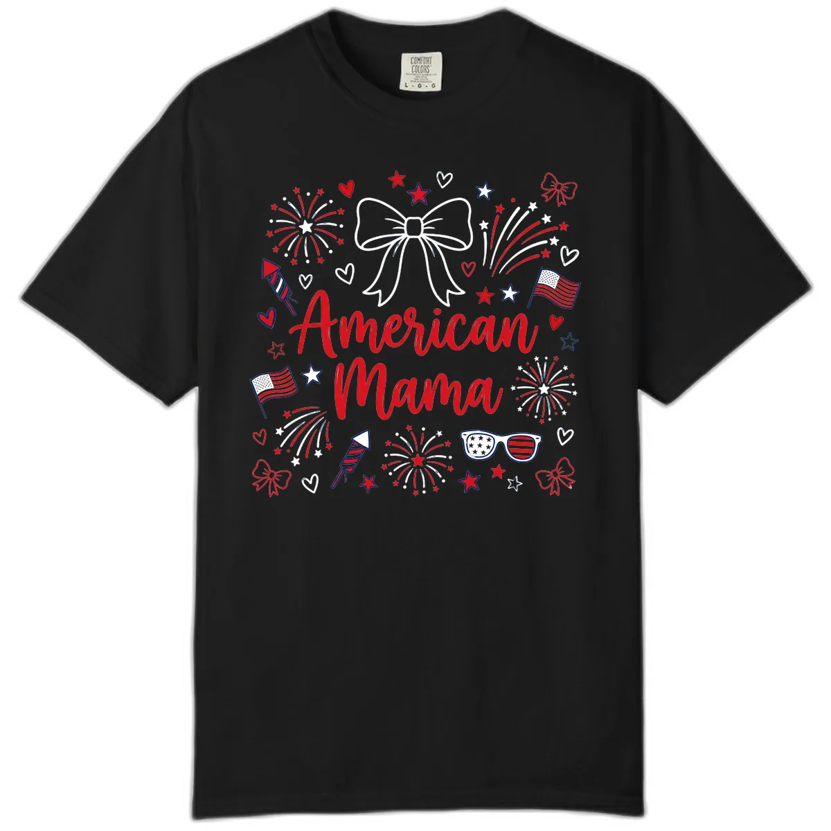 American Mama Patriotic Celebration Fireworks Comfort Color in Black