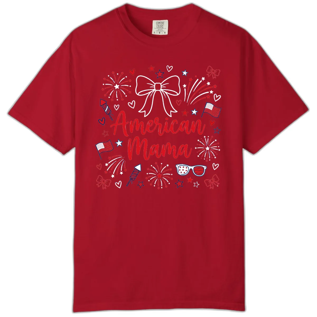 American Mama Patriotic Celebration Fireworks Comfort Color in Red