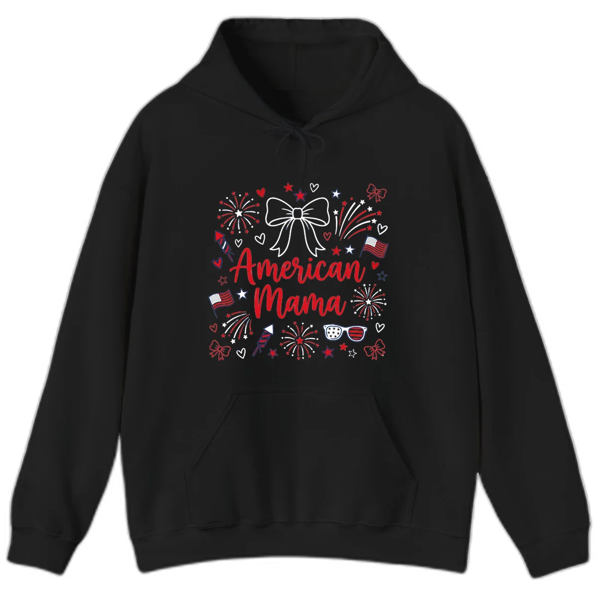 American Mama Patriotic Celebration Hoodie in Black
