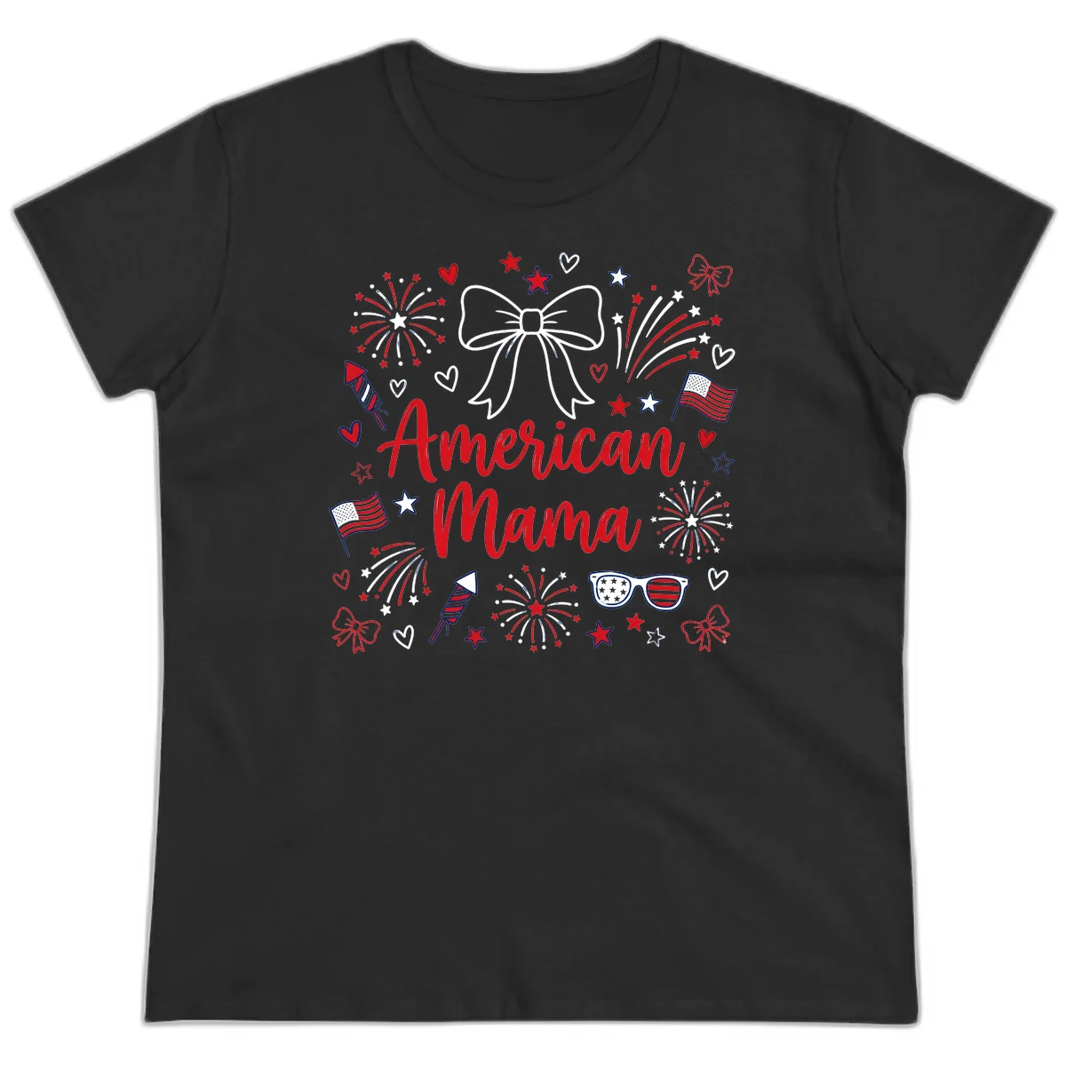 American Mama Patriotic Celebration Ladies Tee in Black