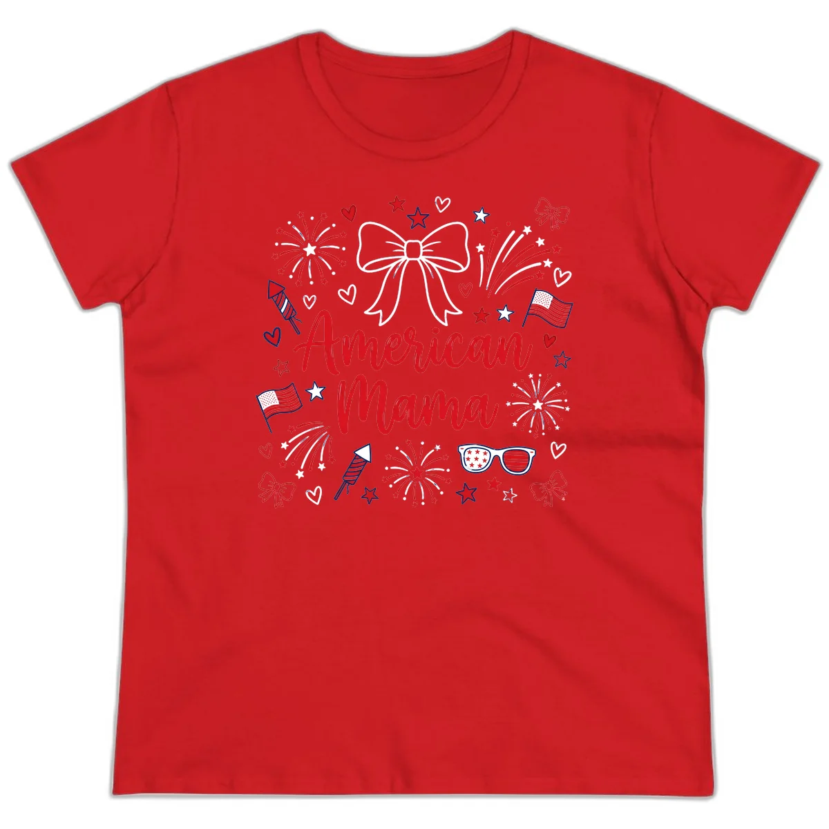 American Mama Patriotic Celebration Ladies Tee in Red