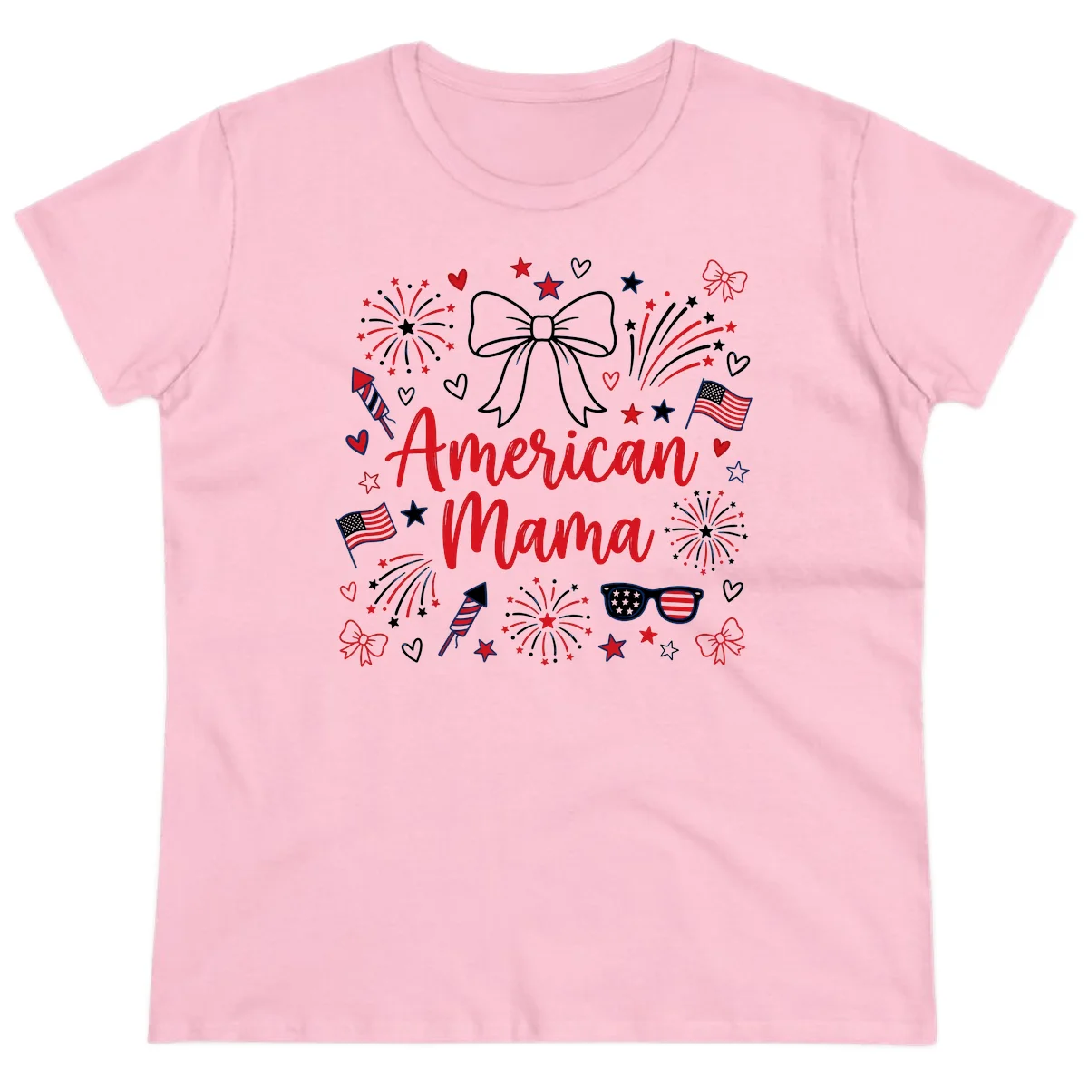 American Mama Patriotic Celebration Ladies Tee in Light Pink
