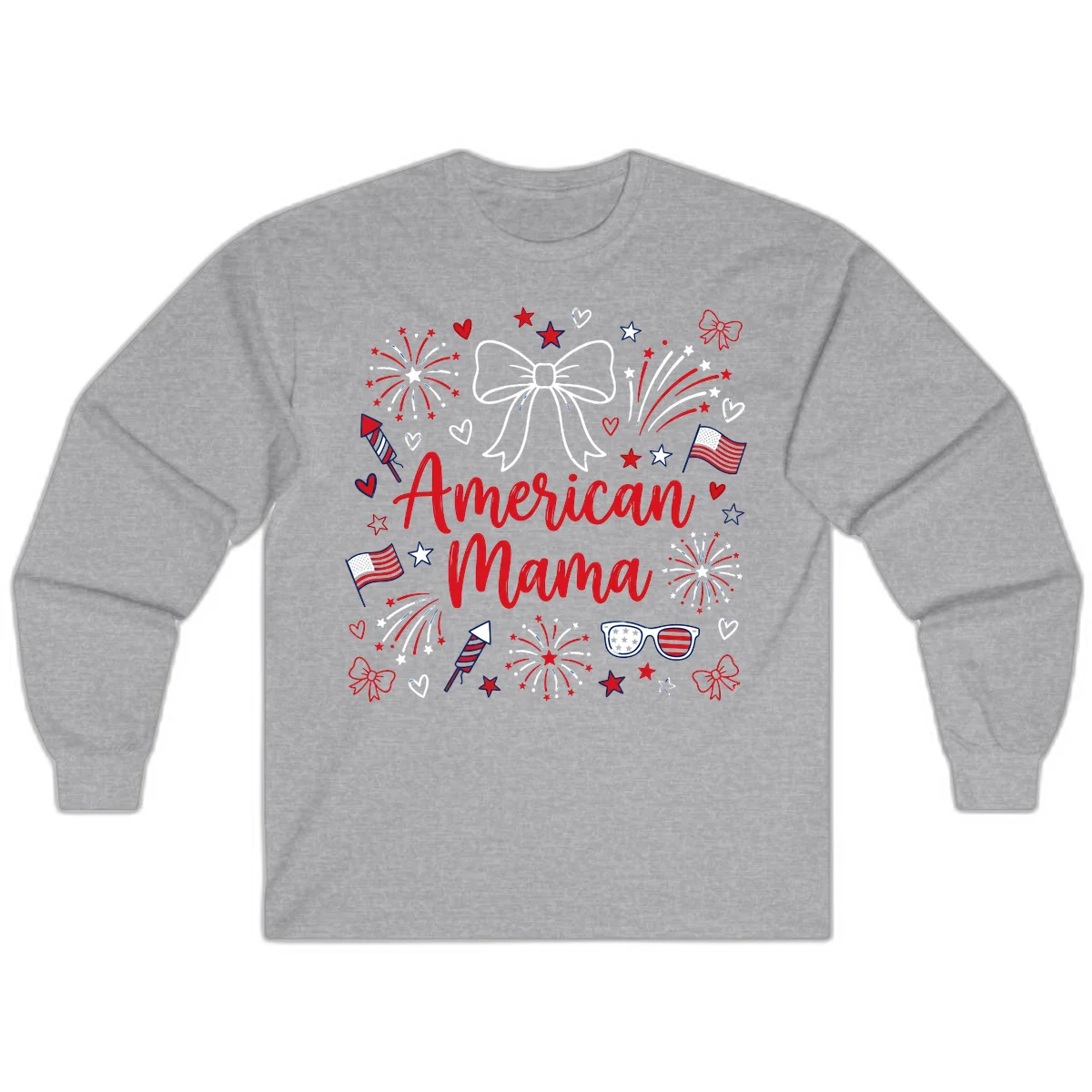 American Mama Patriotic Celebration Long Sleeve in Sport Grey