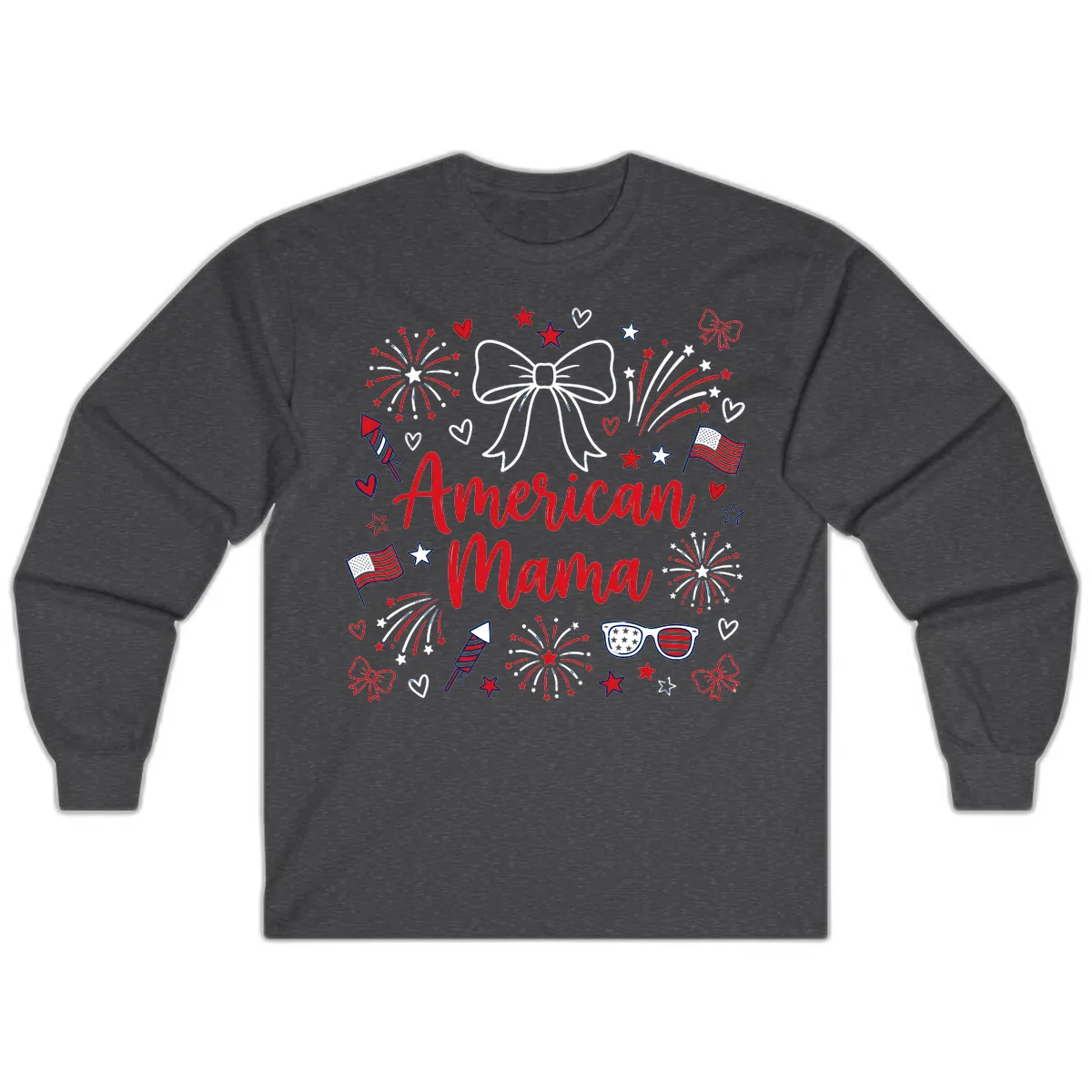 American Mama Patriotic Celebration Fireworks Long Sleeve in Dark Heather