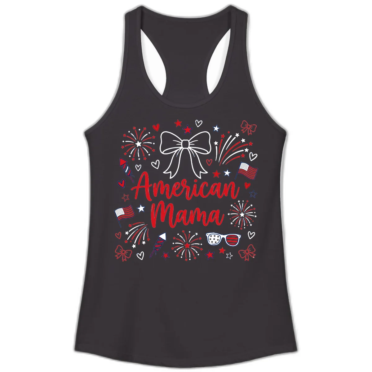 American Mama Patriotic Celebration Ladies Tank in Black