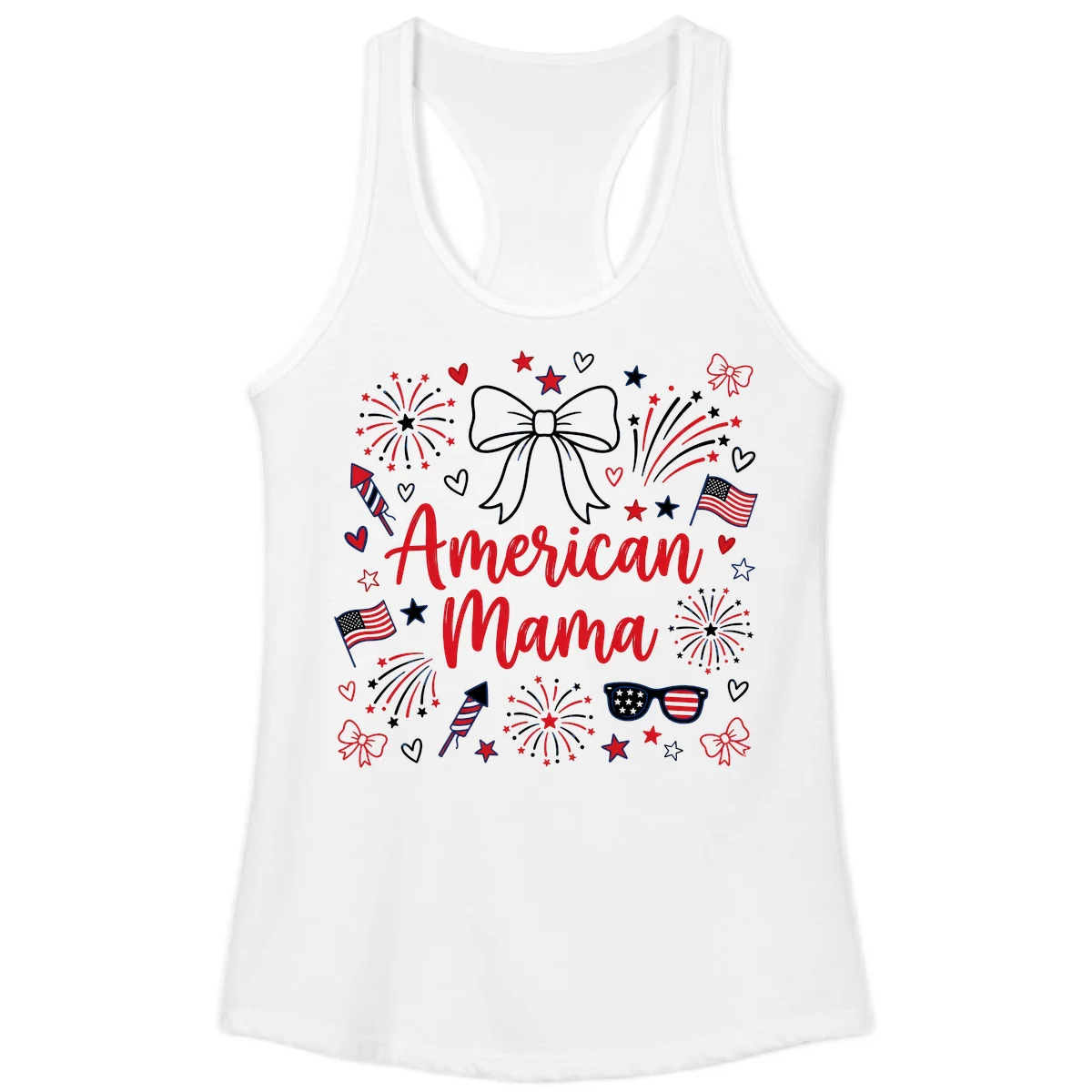 American Mama Patriotic Celebration Ladies Tank in White