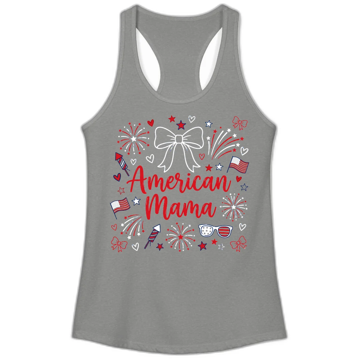 American Mama Patriotic Celebration Ladies Tank in Heather Grey