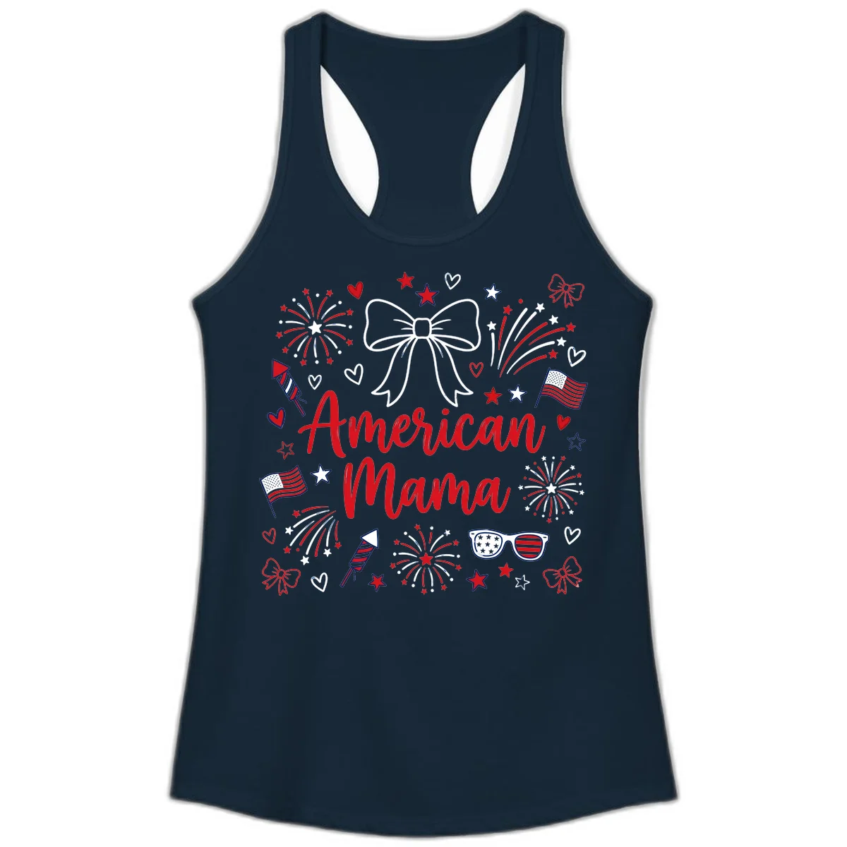 American Mama Patriotic Celebration Ladies Tank in Solid Midnight Navy
