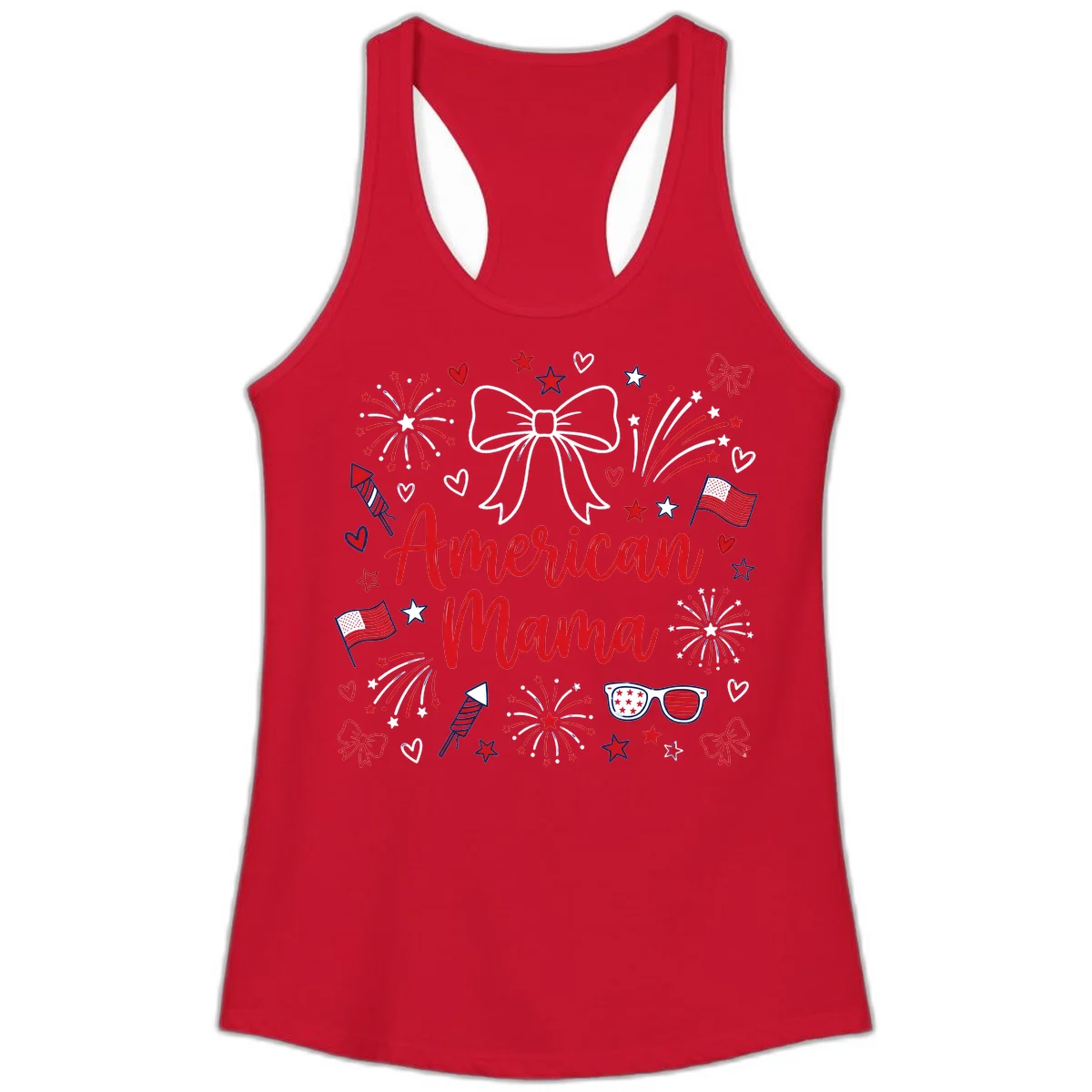 American Mama Patriotic Celebration Ladies Tank in Solid Red