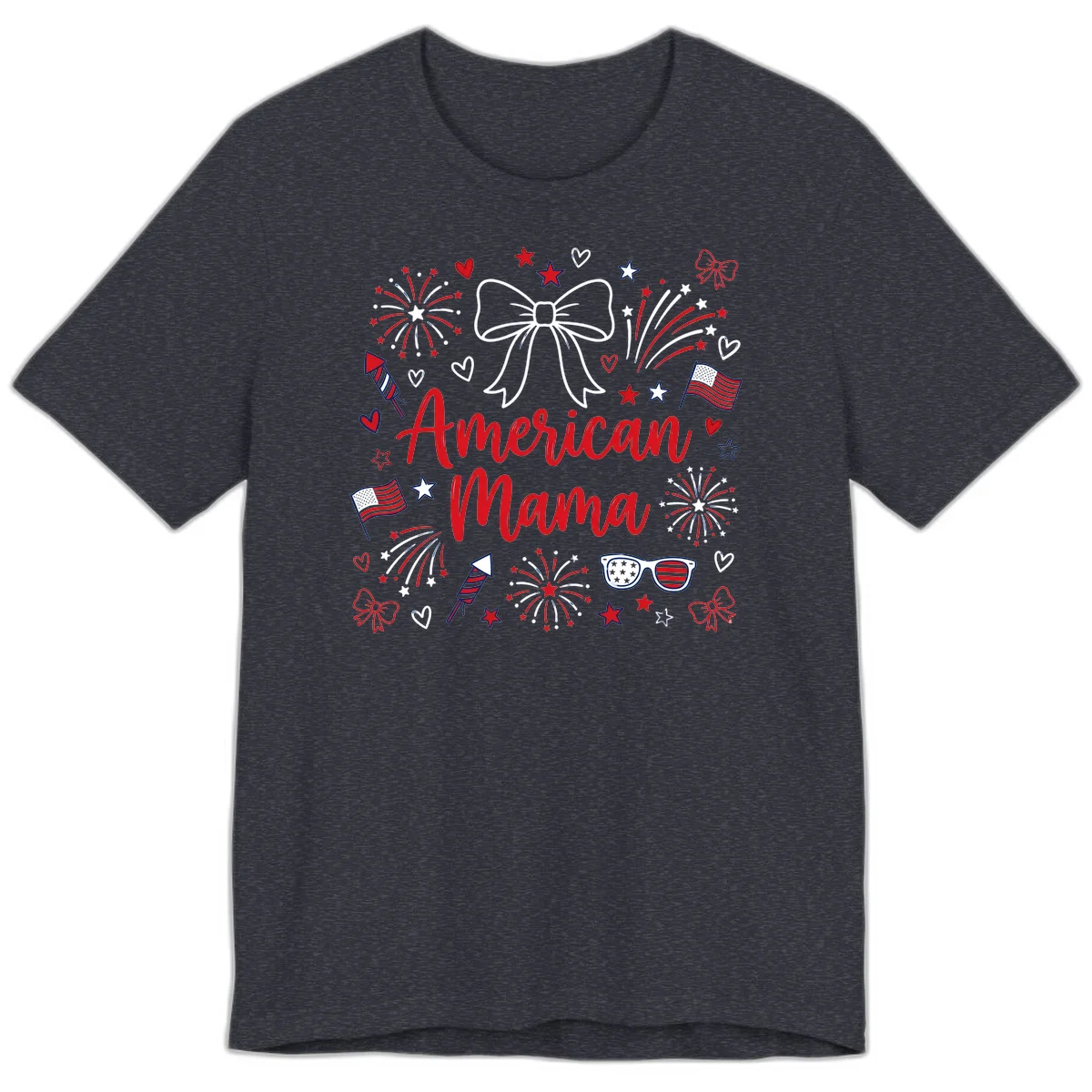 American Mama Patriotic Celebration Premium T-Shirt in Heather Navy