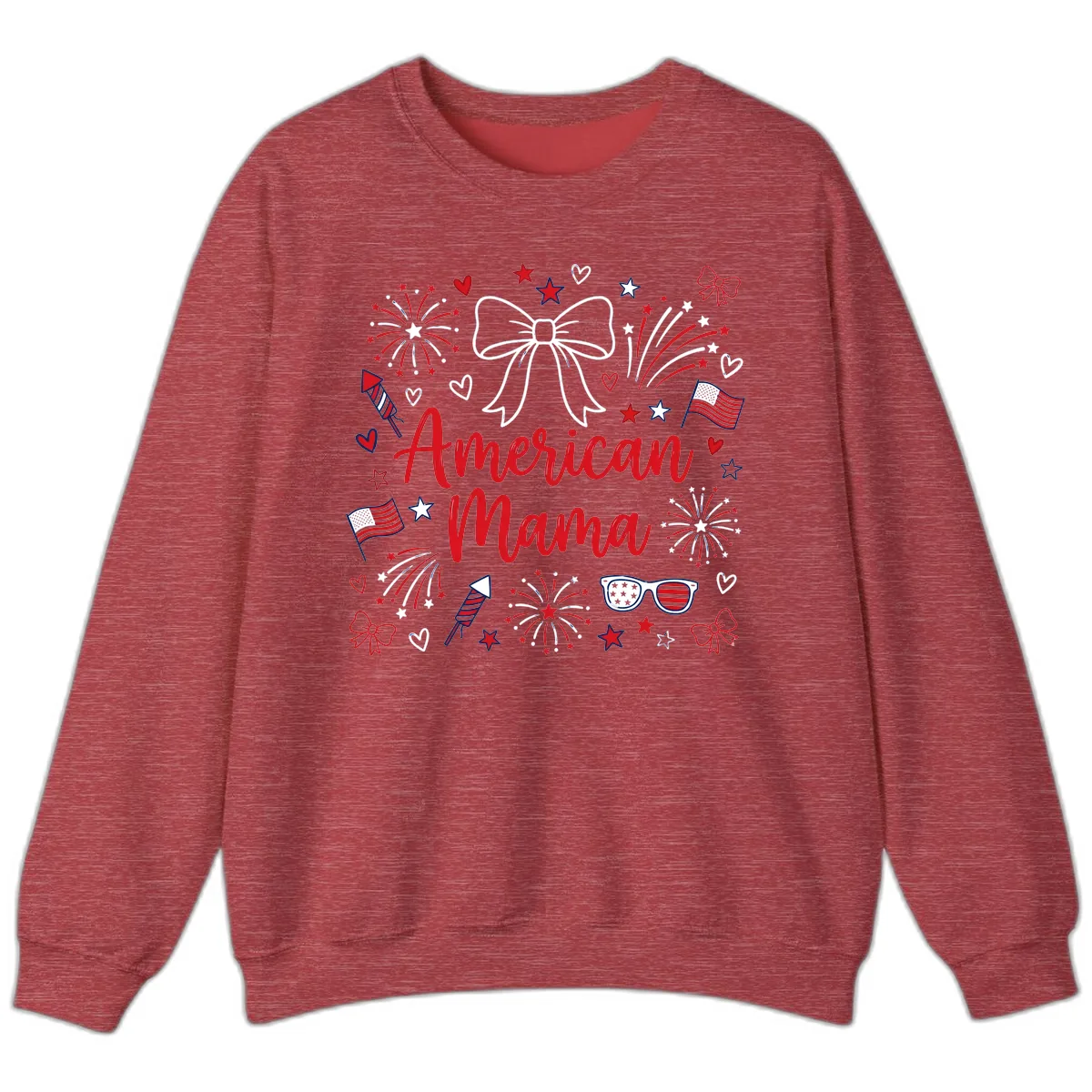 American Mama Patriotic Celebration Fireworks Sweatshirt in Heather Scarlet Red