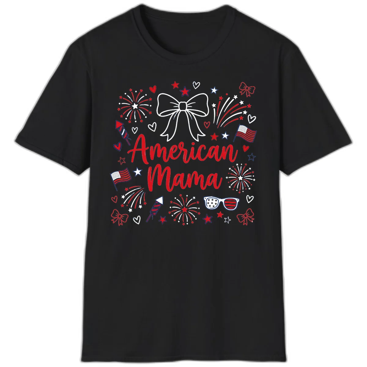 American Mama Patriotic Celebration T-Shirt in Black