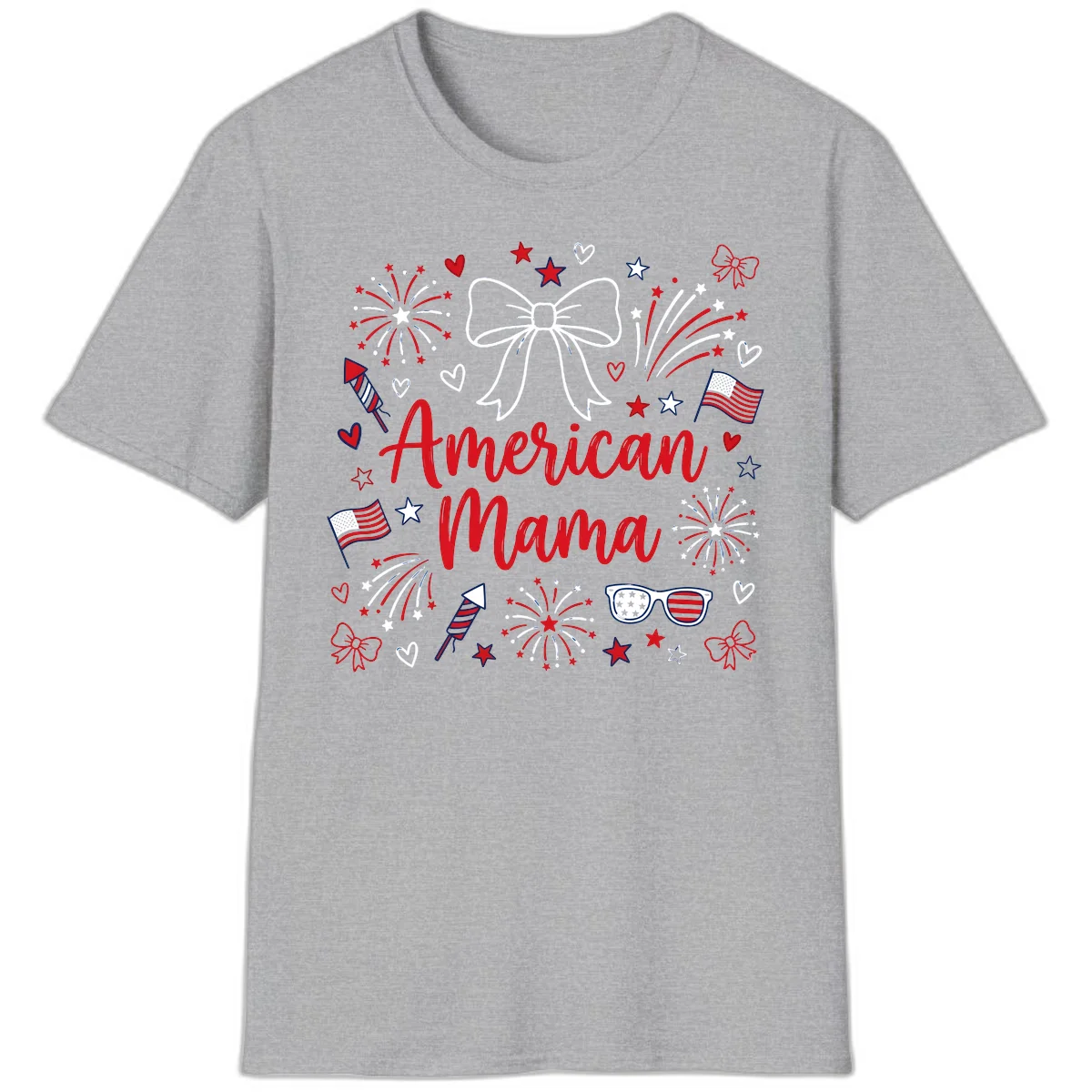 American Mama Patriotic Celebration T-Shirt in Sport Grey