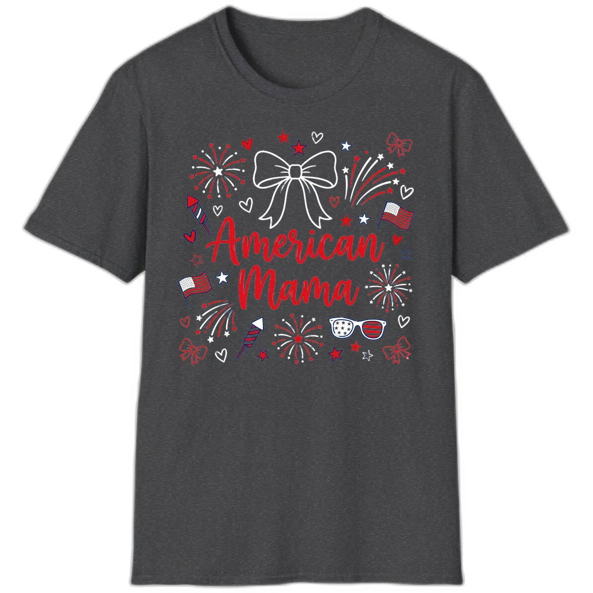 American Mama Patriotic Celebration T-Shirt in Dark Heather