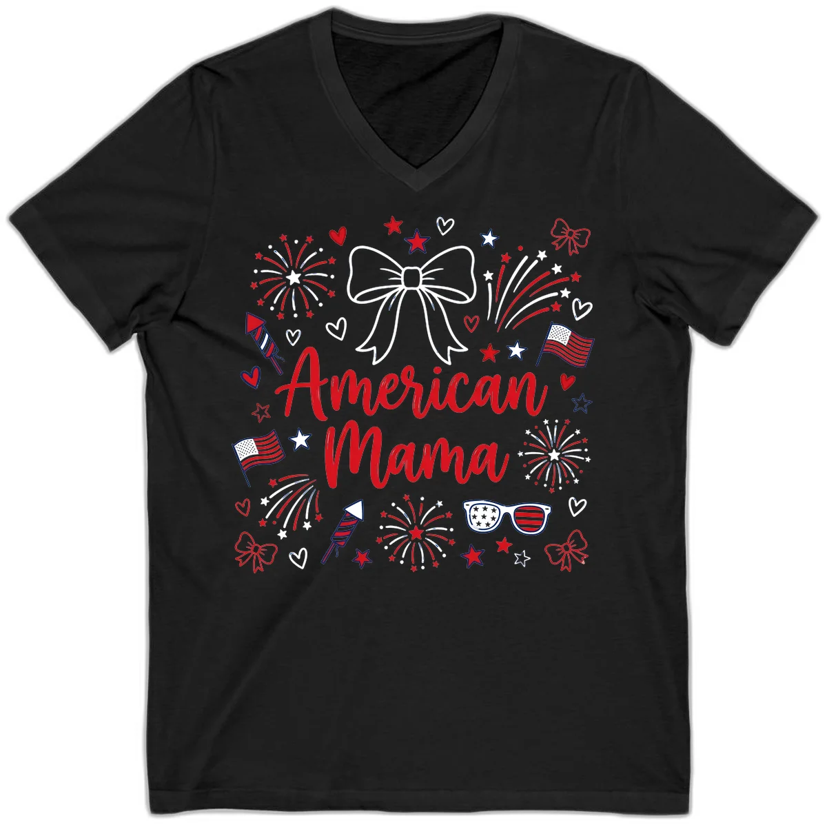 American Mama Patriotic Celebration V-Neck in Black