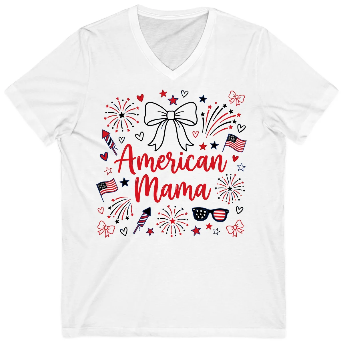 American Mama Patriotic Celebration V-Neck in White