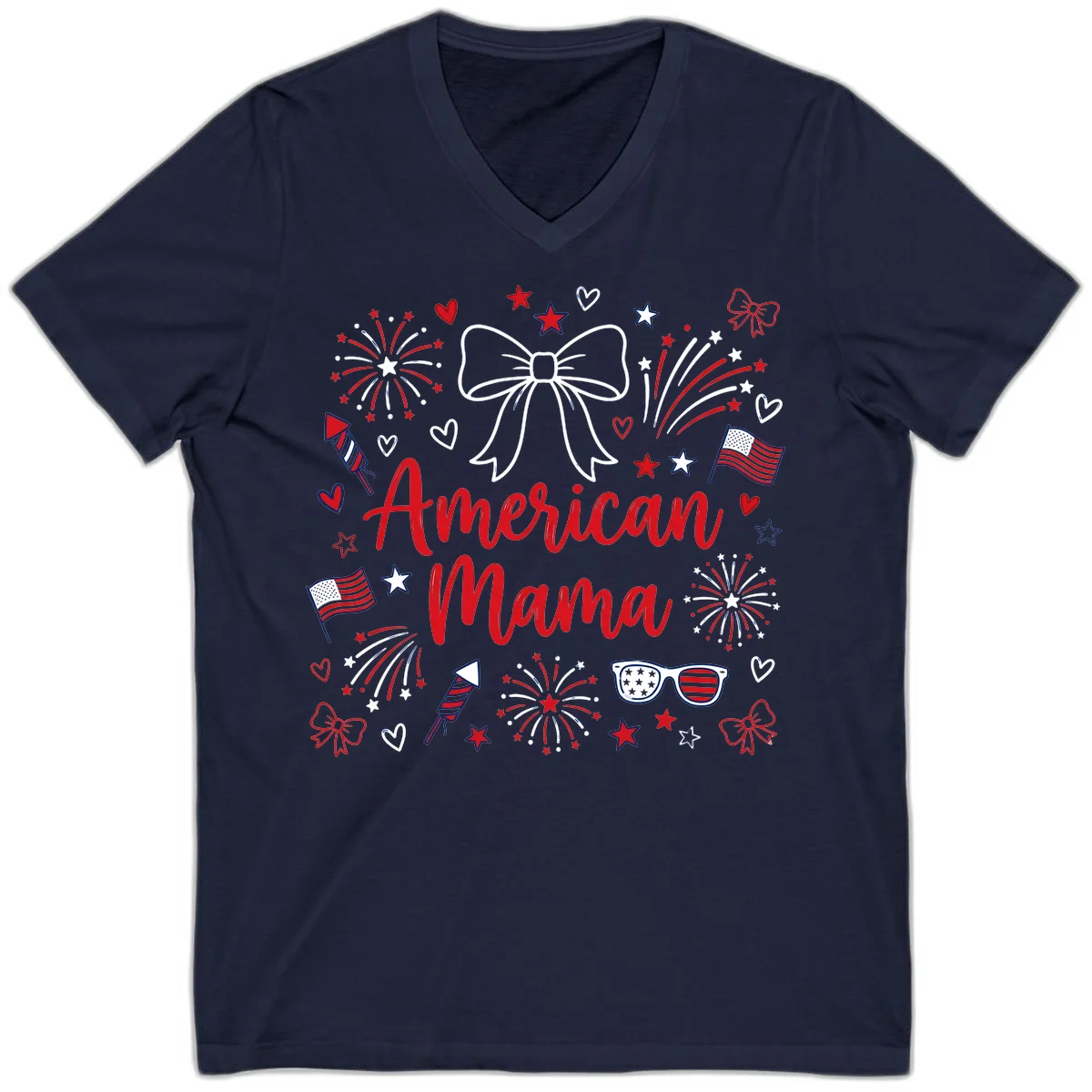 American Mama Patriotic Celebration V-Neck in Navy