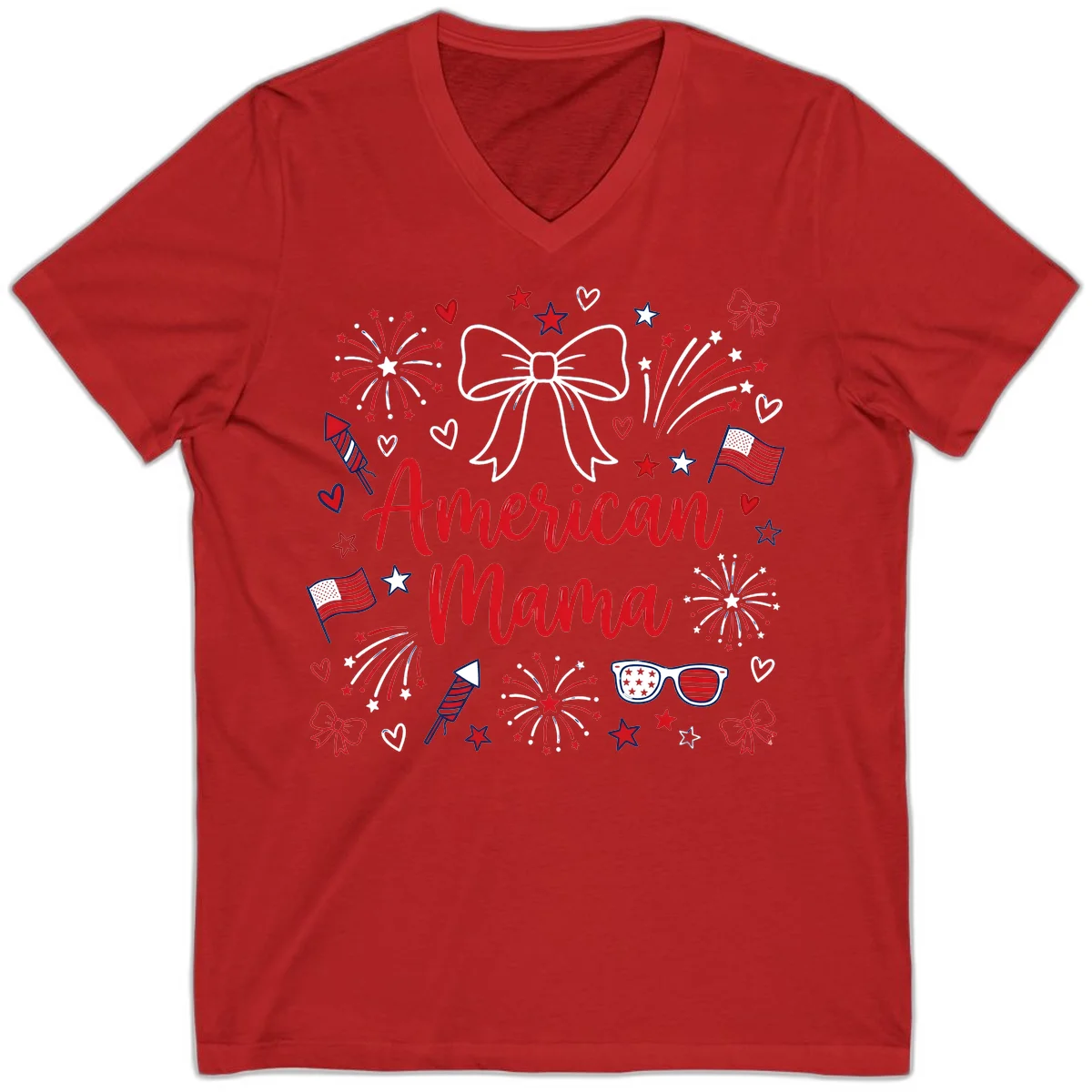 American Mama Patriotic Celebration V-Neck in Red