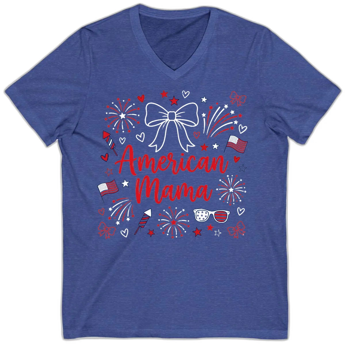 American Mama Patriotic Celebration V-Neck in Heather True Royal