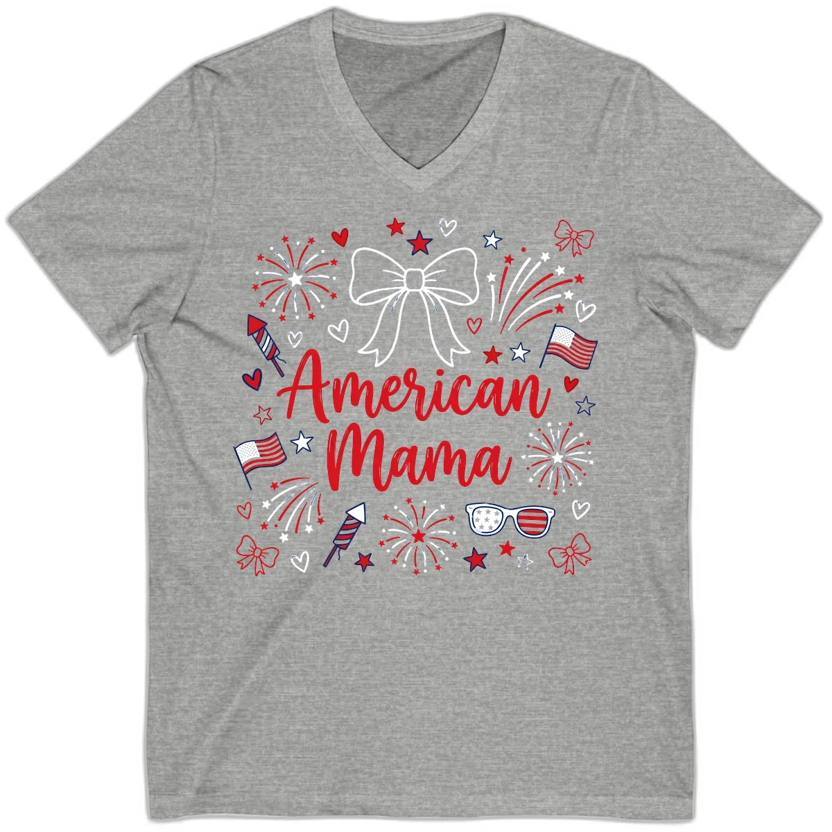 American Mama Patriotic Celebration V-Neck in Athletic Heather