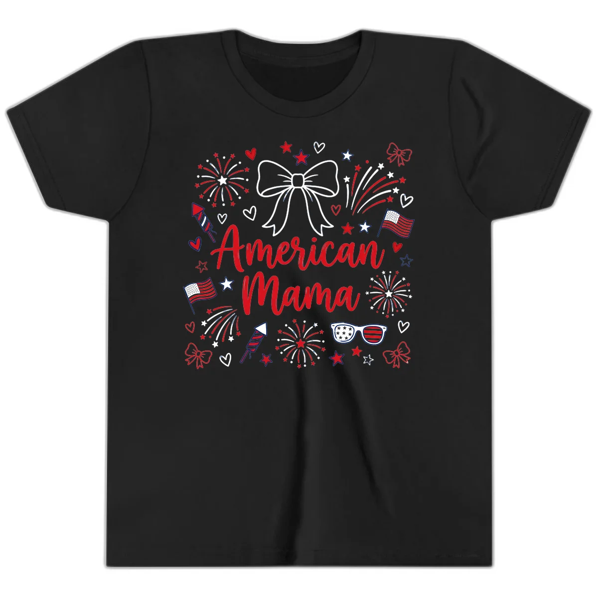American Mama Patriotic Celebration Youth T-Shirt in Black