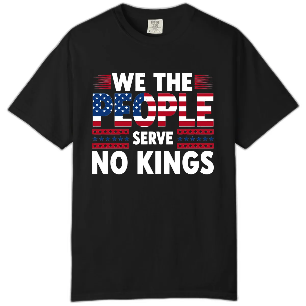 We The People Patriotic Flag Typography Comfort Color in Black