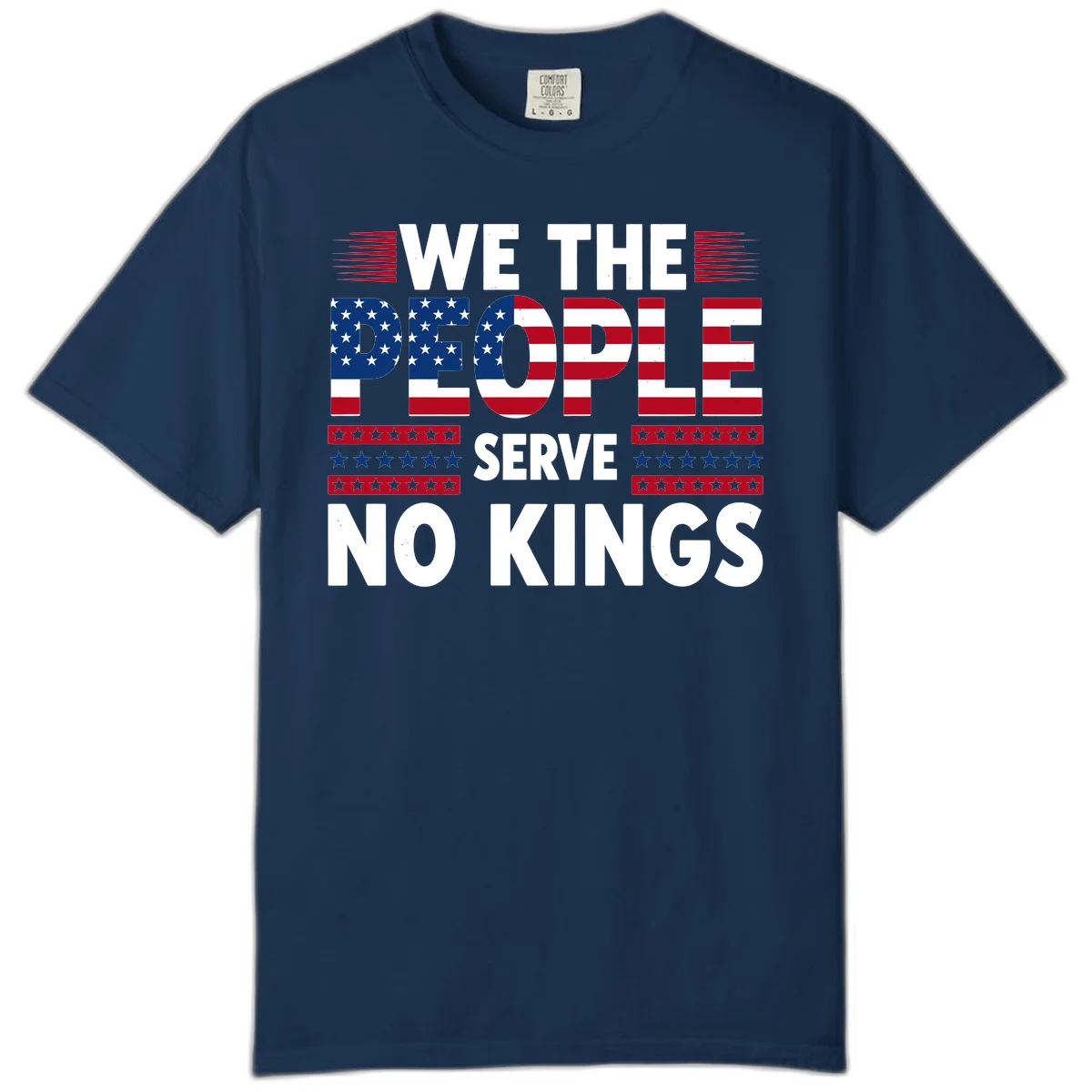 We The People Patriotic Flag Typography Comfort Color in Navy