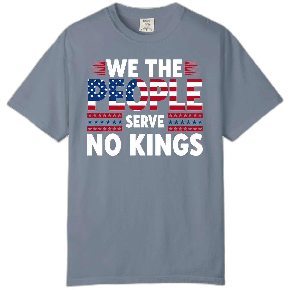 We The People Patriotic Flag Typography Comfort Color in Blue Jean