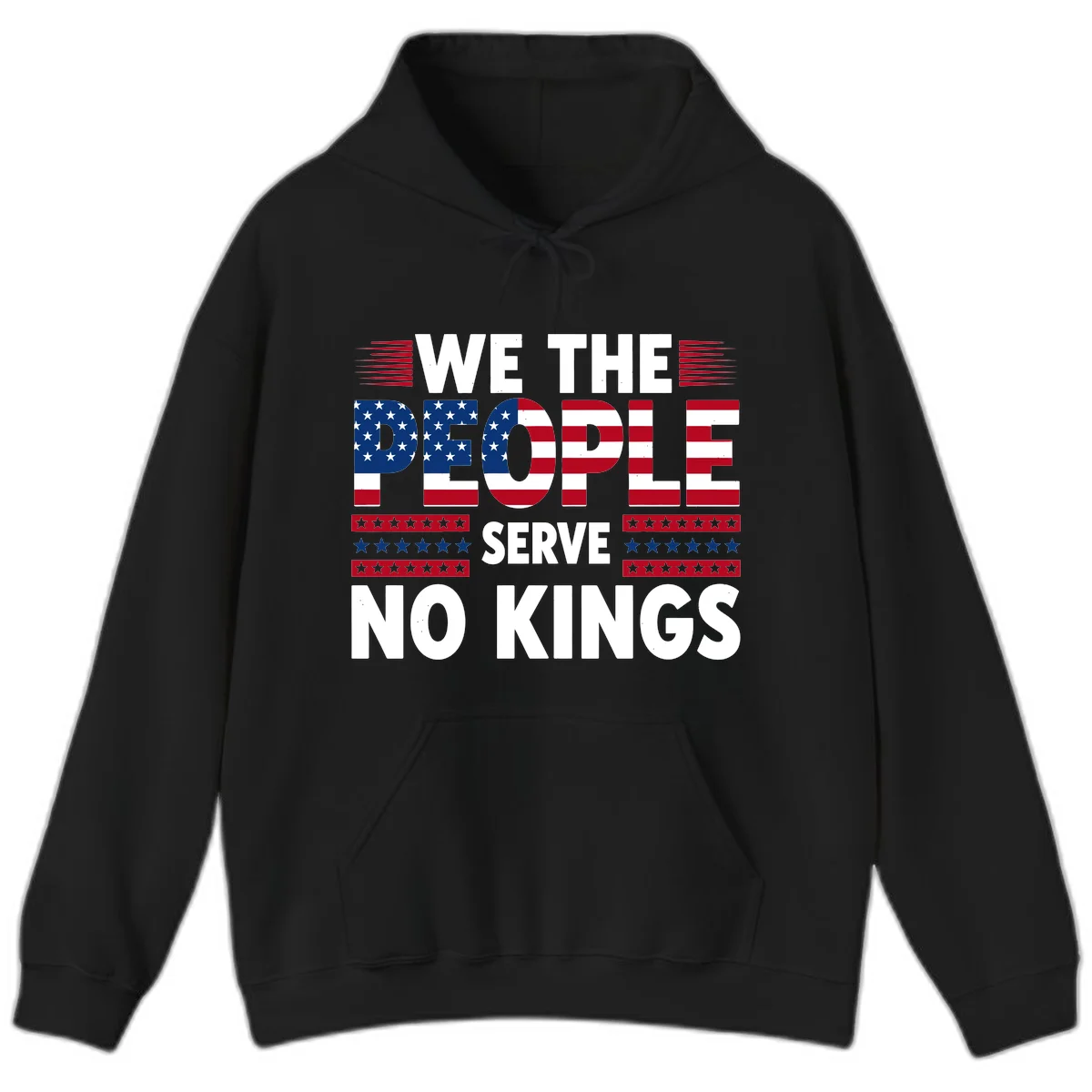 We The People Patriotic Flag Typography Hoodie in Black
