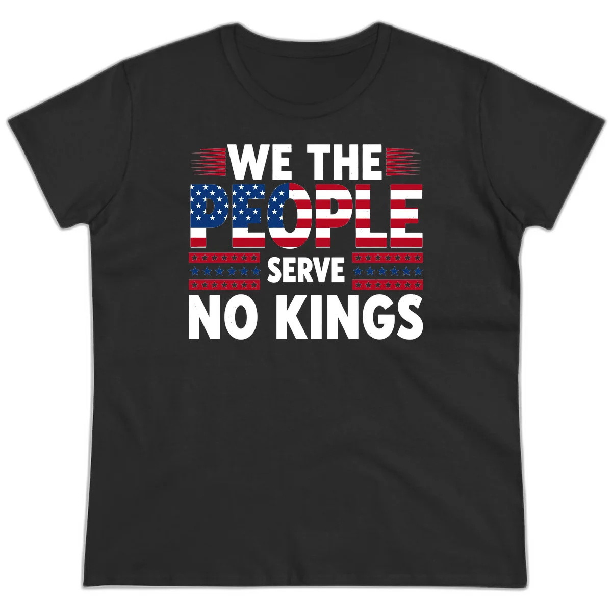 We The People Patriotic Flag Typography Ladies Tee in Black