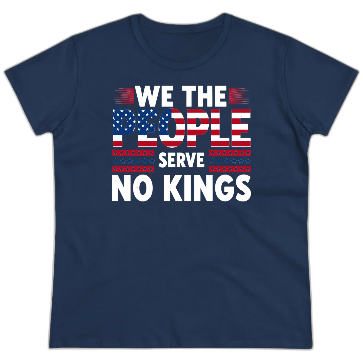 We The People Patriotic Flag Typography Ladies Tee in Navy