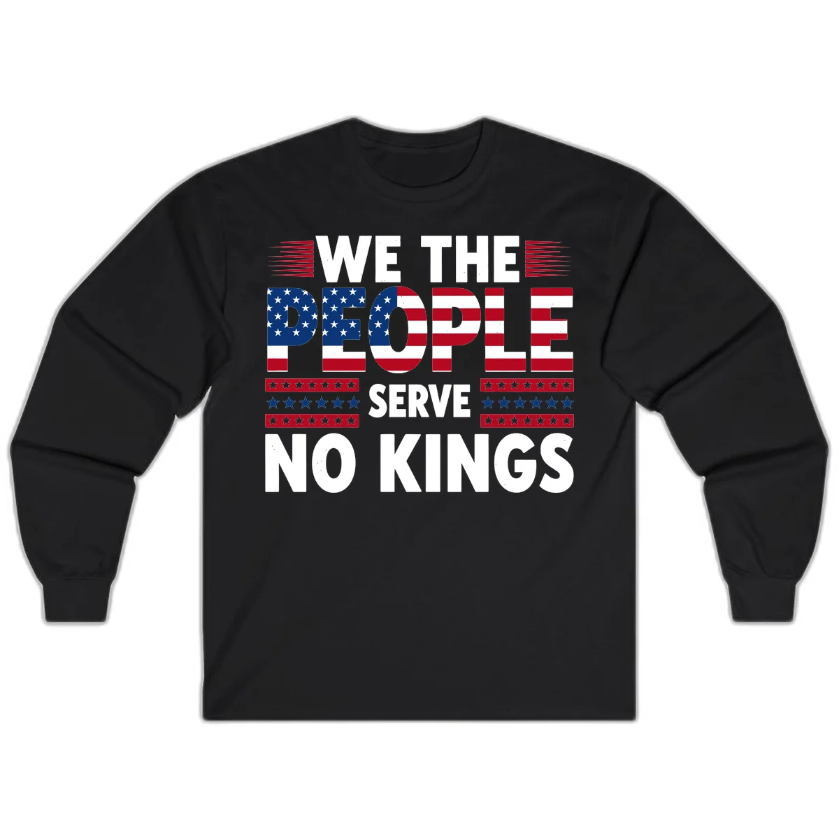 We The People Patriotic Flag Typography Long Sleeve in Black