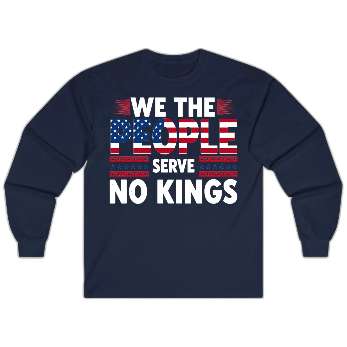 We The People Patriotic Flag Typography Long Sleeve in Navy