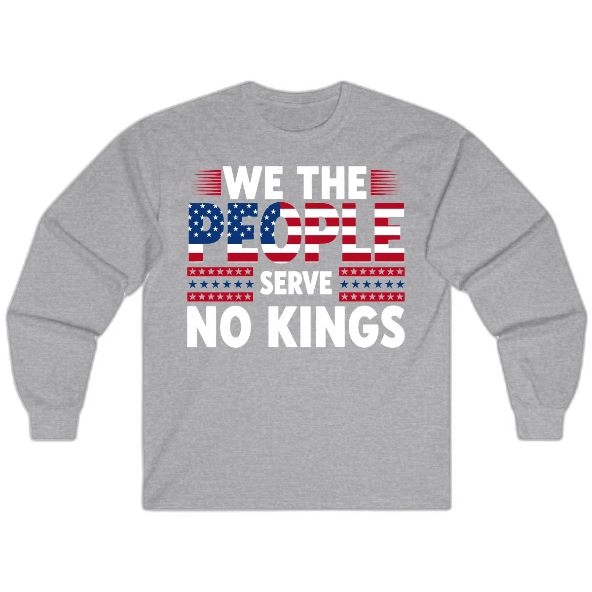 We The People Patriotic Flag Typography Long Sleeve in Sport Grey