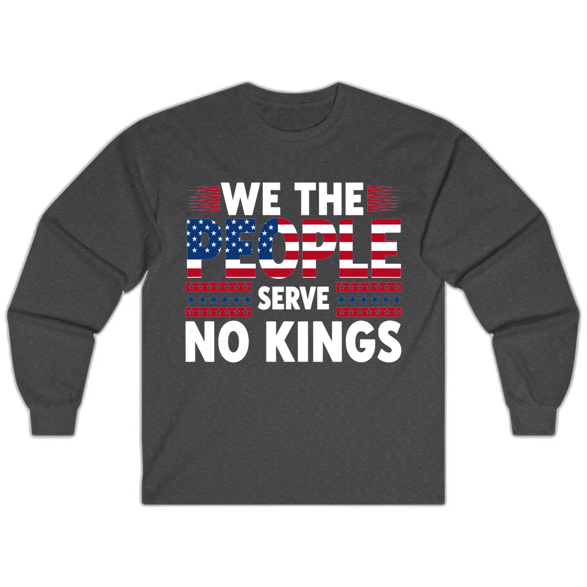 We The People Patriotic Flag Typography Long Sleeve in Dark Heather