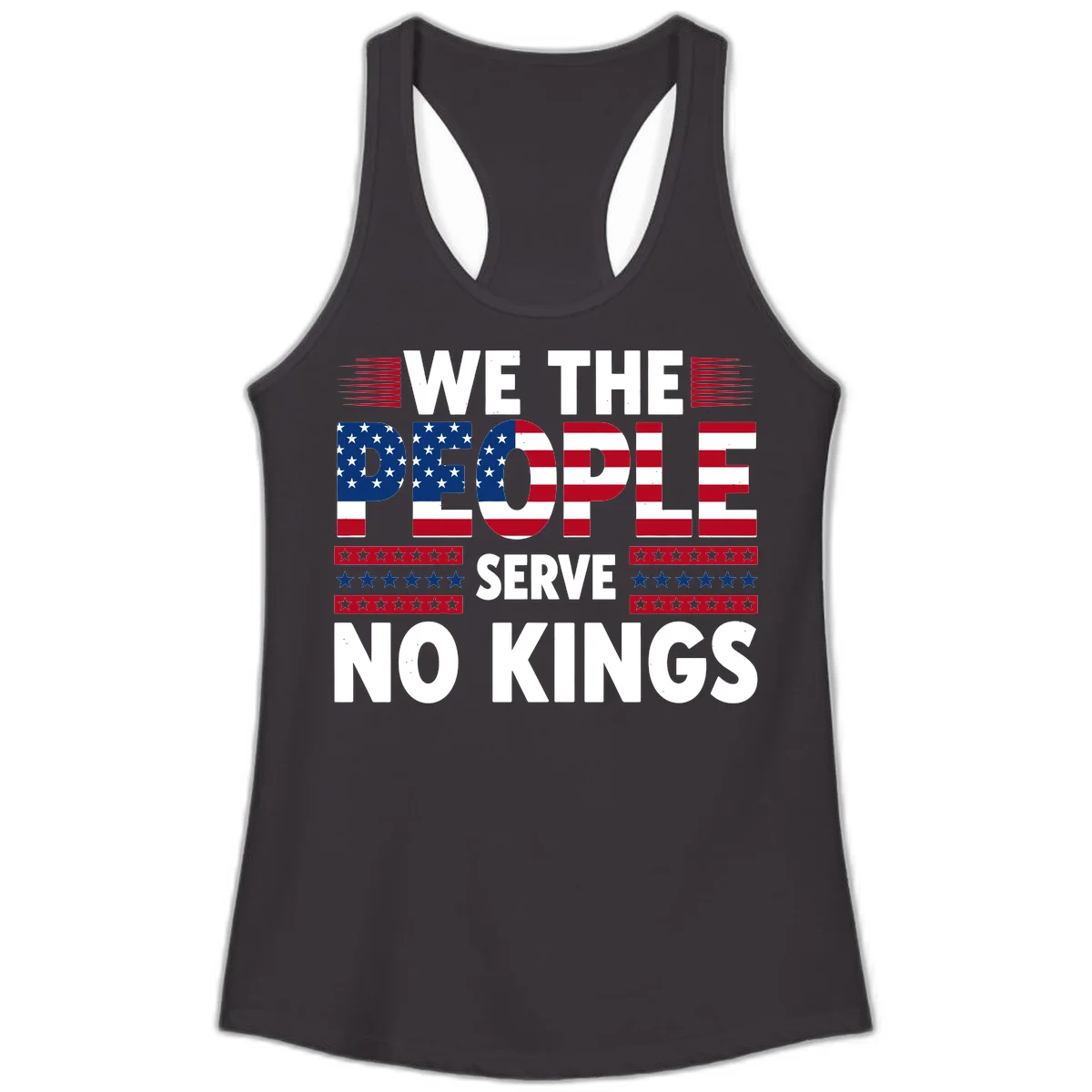 We The People Patriotic Flag Typography Ladies Tank in Black
