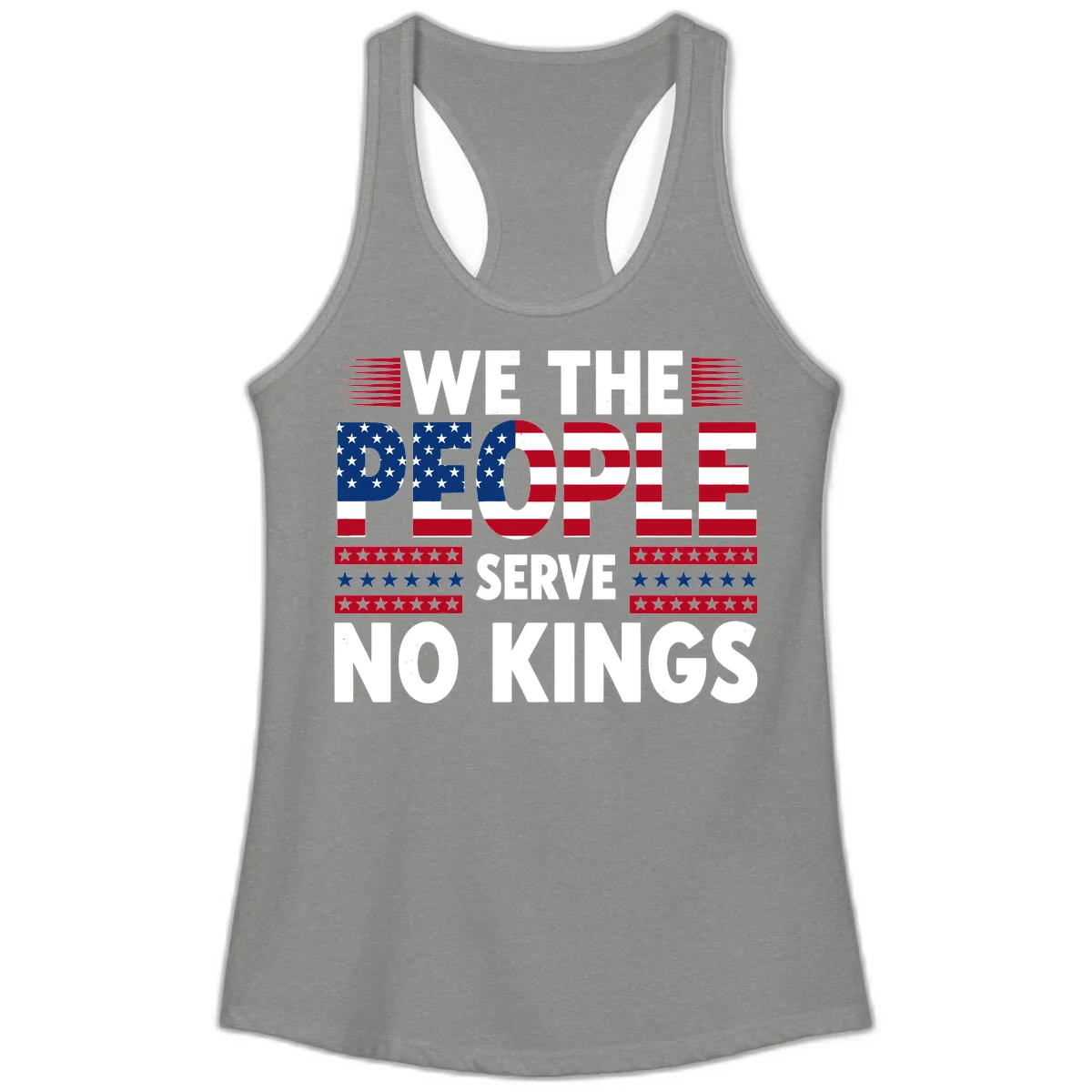 We The People Patriotic Flag Typography Ladies Tank in Heather Grey