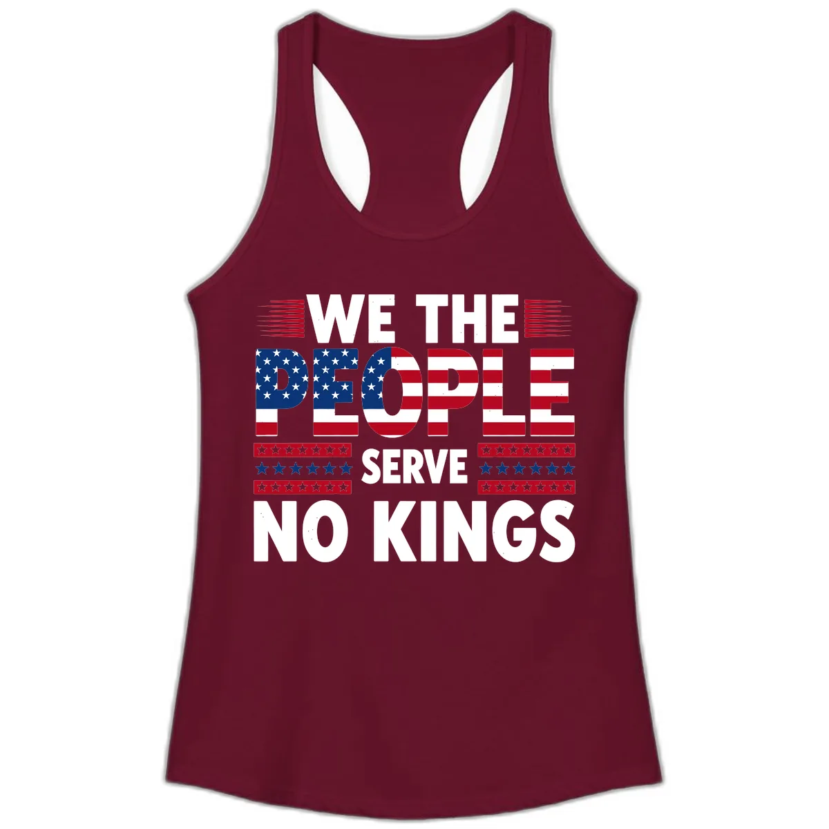 We The People Patriotic Flag Typography Ladies Tank in Solid Cardinal Red
