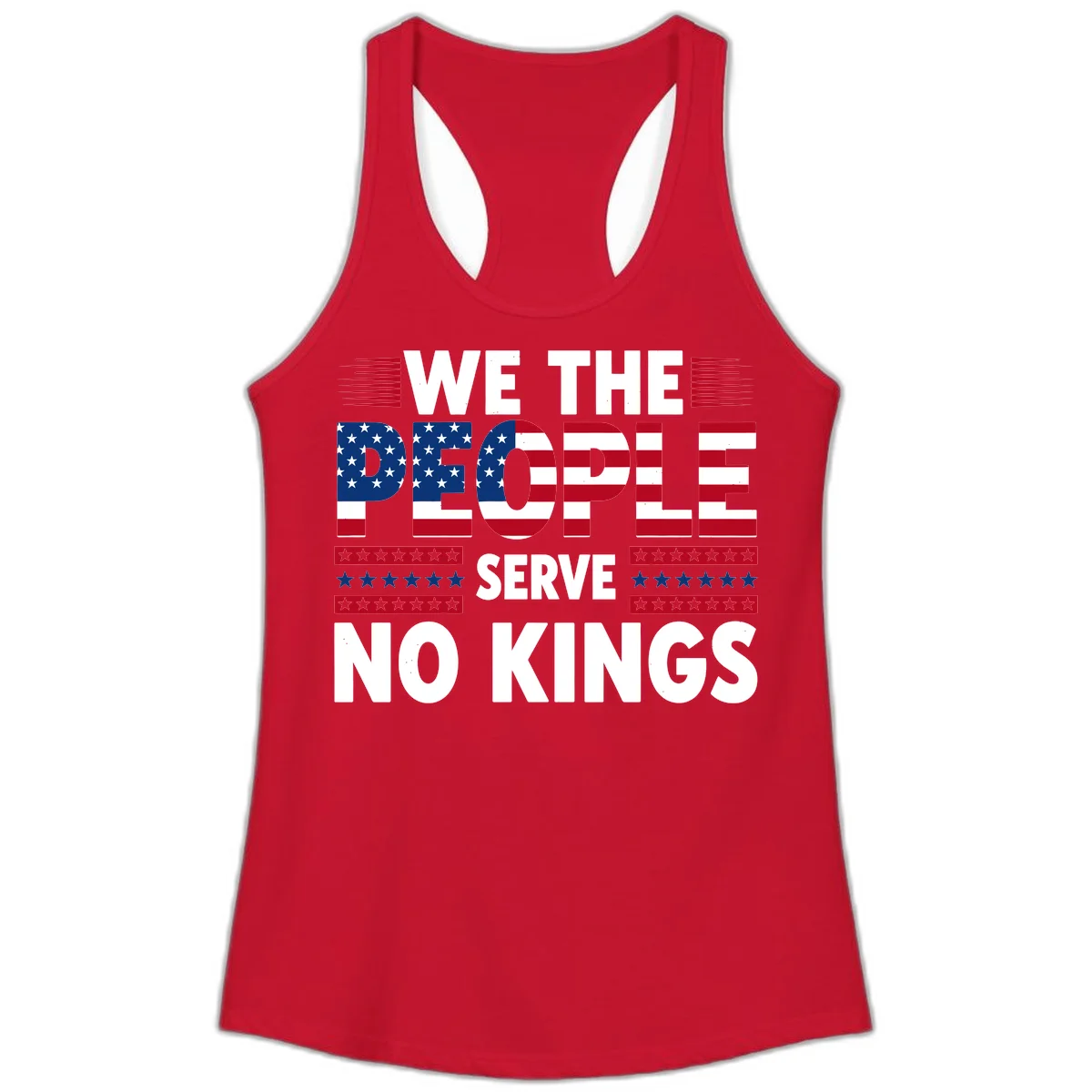 We The People Patriotic Flag Typography Ladies Tank in Solid Red