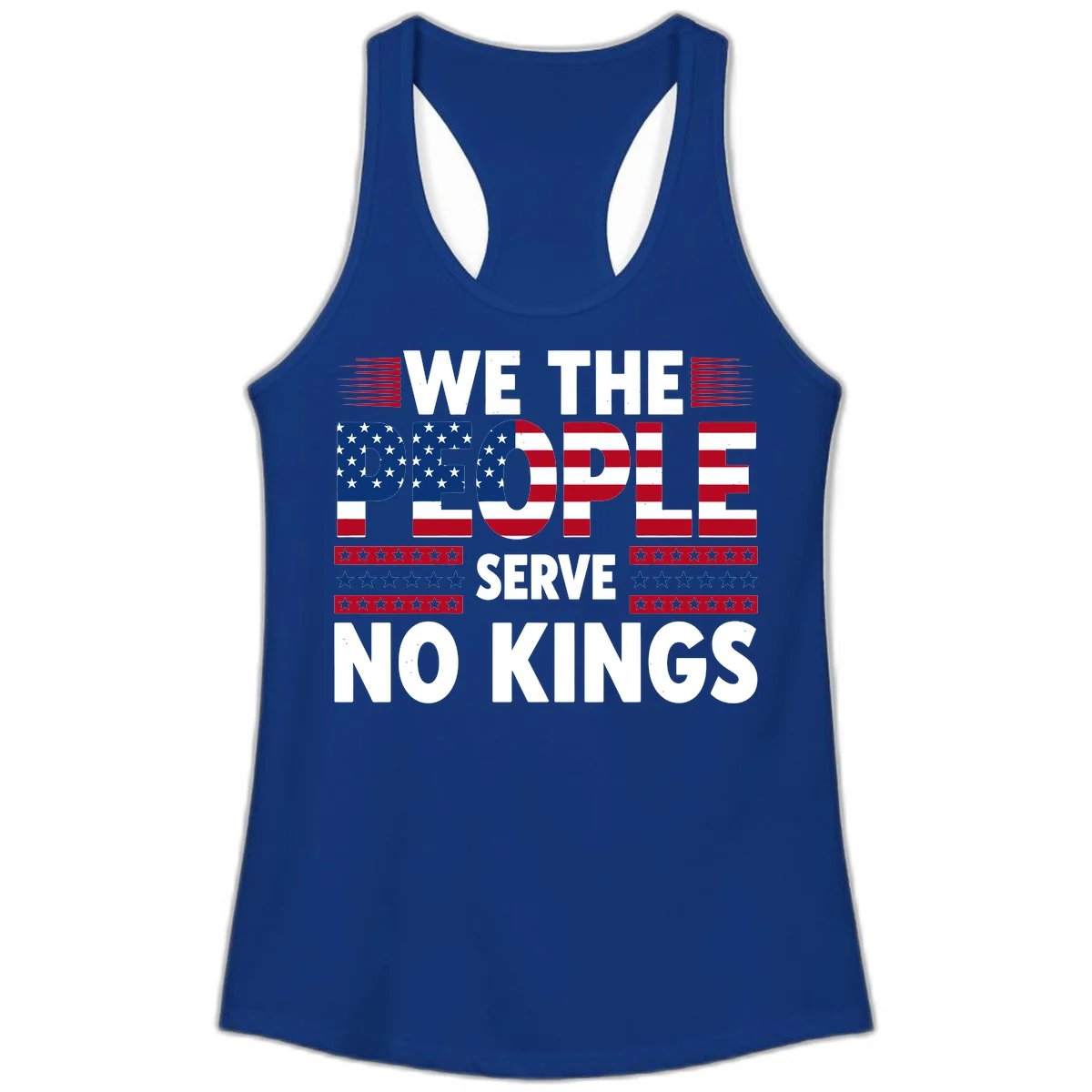 We The People Patriotic Flag Typography Ladies Tank in Solid Royal