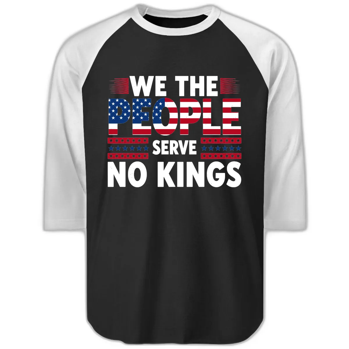 We The People Patriotic Flag Typography Raglan 3/4 in Black White