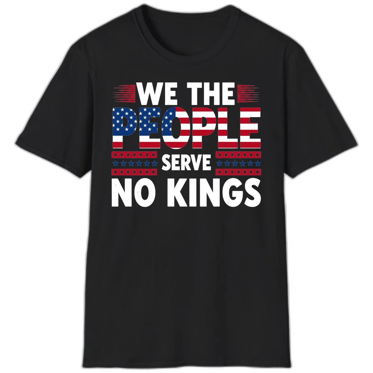 We The People Patriotic Flag Typography T-Shirt in Black