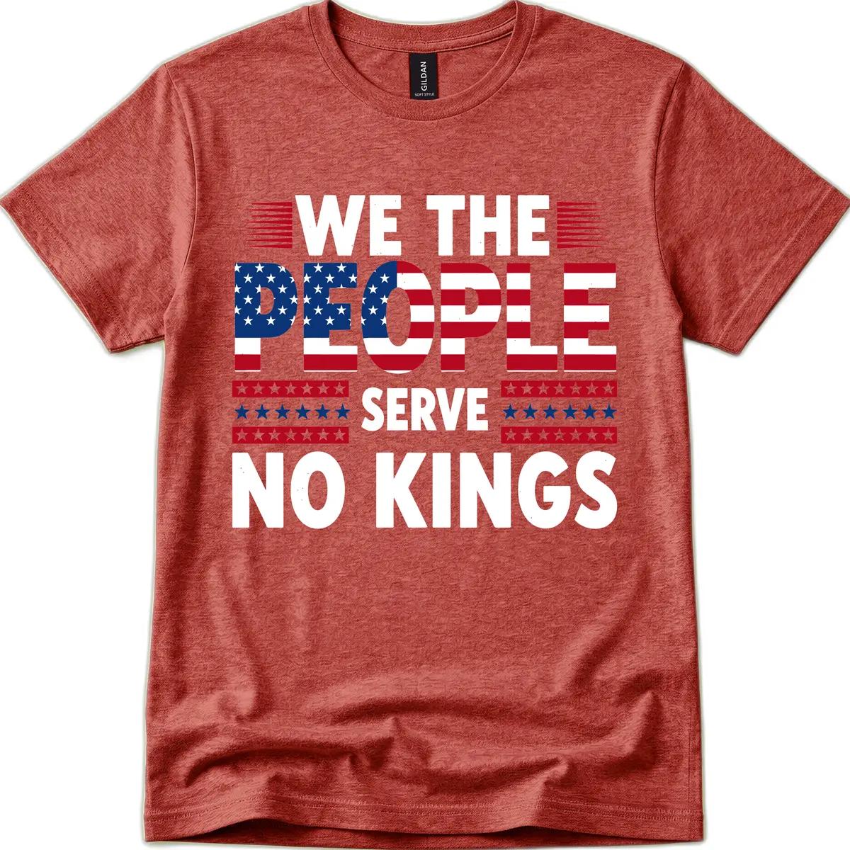We The People Patriotic Flag Typography T-Shirt in Heather Cardinal
