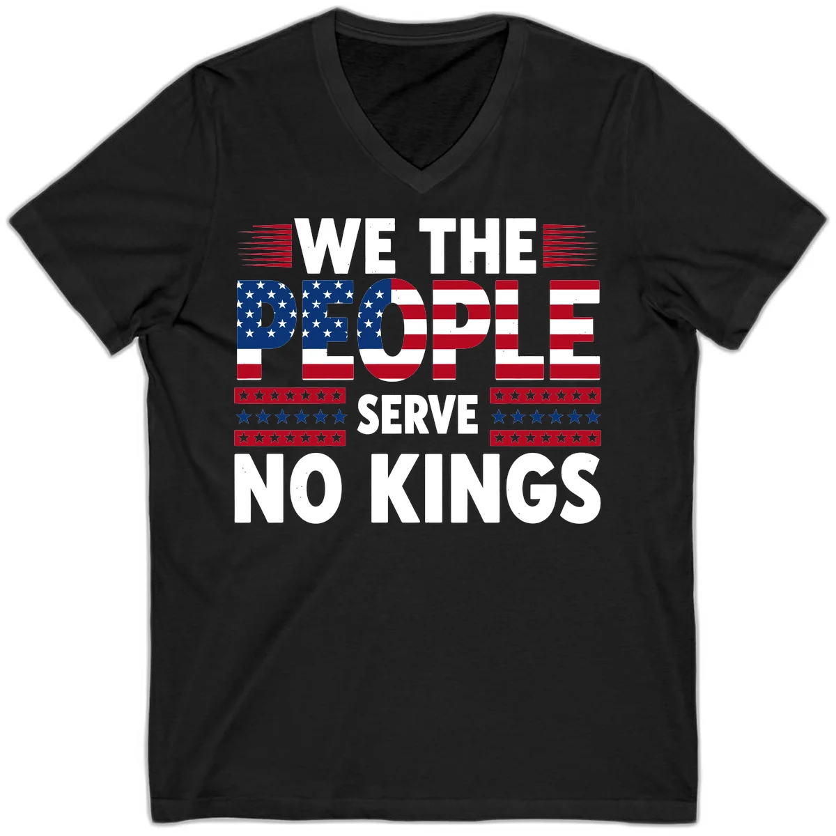 We The People Patriotic Flag Typography V-Neck in Black