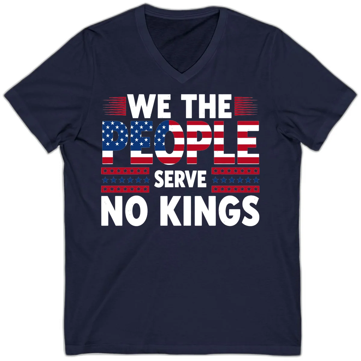 We The People Patriotic Flag Typography V-Neck in Navy